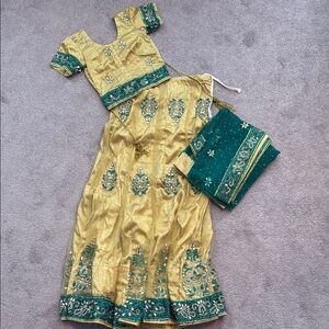 Gold and Green Embroidered Traditional Outfit